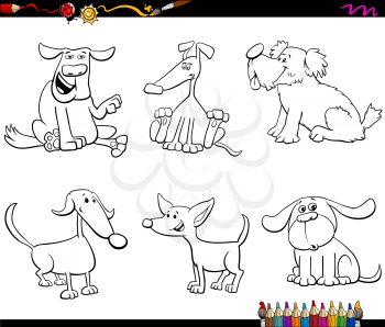 Black and White Cartoon Illustration of Funny Dogs or Puppies Animal Characters Set Coloring Book