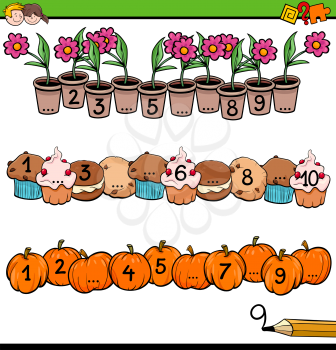 Cartoon Illustration of Educational Mathematical Activity for Children with Count to Ten Workbook