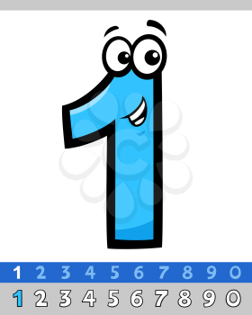 Cartoon Illustrations of One Basic Number Character Educational Collection