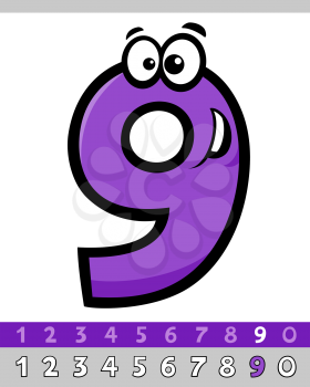 Cartoon Illustrations of Nine Basic Number Character Educational Collection