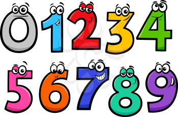Educational Cartoon Illustrations of Basic Numbers Characters Set