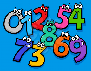 Educational Cartoon Illustrations of Basic Numbers Characters Group