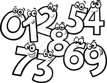 Black and White Educational Cartoon Illustrations of Basic Numbers Characters Group Coloring Book