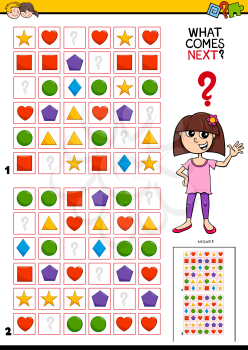 Cartoon Illustration of Completing the Pattern in the Rows Educational Game for Kids