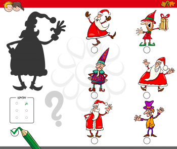 Cartoon Illustration of Finding the Right Shadow Educational Activity for Children with Christmas Characters
