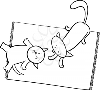 Black and White Cartoon Illustration of Cute Playful Kittens or Cats Coloring Book