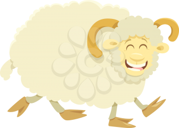 Cartoon Illustration of Happy Ram Farm Animal Character
