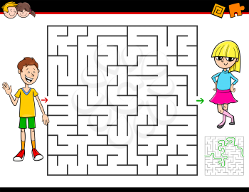 Cartoon Illustration of Education Maze or Labyrinth Activity Game for Children