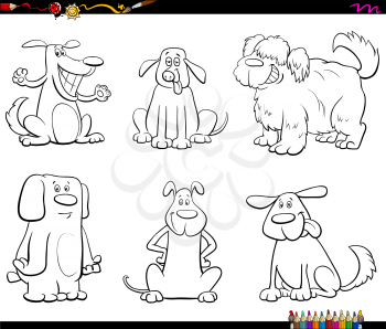Black and White Cartoon Illustration of Comic Dogs or Puppies Animal Characters Set Coloring Book