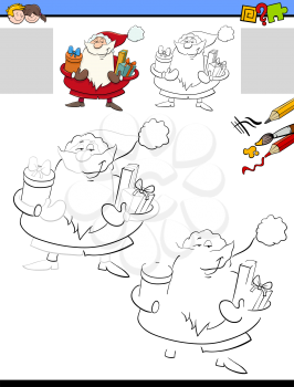 Cartoon Illustration of Drawing and Coloring Educational Activity for Children with Christmas Santa Character