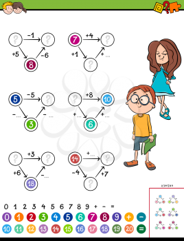 Cartoon Illustration of Educational Mathematical Calculation Diagram Task for Kids