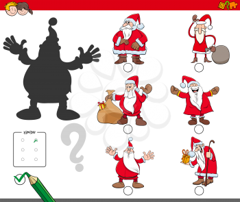Cartoon Illustration of Finding the Right Shadow Educational Activity for Children with Santa Christmas Characters