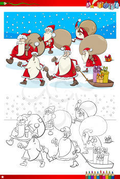 Coloring Book Cartoon Illustration of Santa Claus Christmas Characters Group
