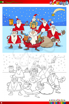Coloring Book Cartoon Illustration of Santa Claus Christmas Group