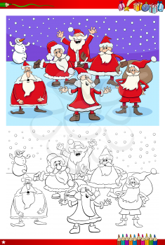Coloring Book Cartoon Illustration of Santa Claus Christmas Characters