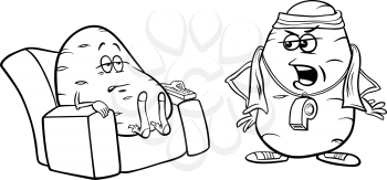 Black and White Cartoon Humor Concept Illustration of Couch Potato Saying