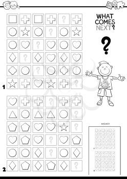 Black and White Cartoon Illustration of Finishing the Pattern in the Rows Educational Game for Children Color Book