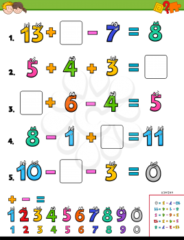 Cartoon Illustration of Educational Mathematical Calculation Puzzle Worksheet for Children