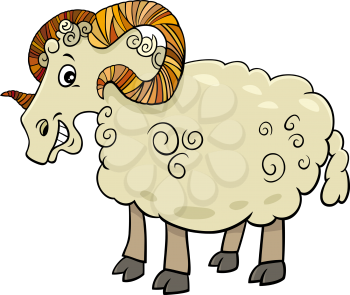 Cartoon Illustration of Funny Ram Farm Animal Character