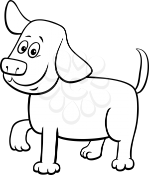 Black and White Cartoon Illustration of Funny Puppy Dog Comic Animal Character Coloring Book Page