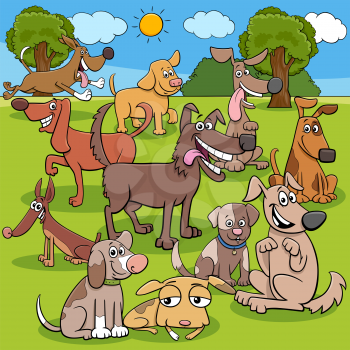 Cartoon Illustration of Dogs and Puppies Animal Characters Group