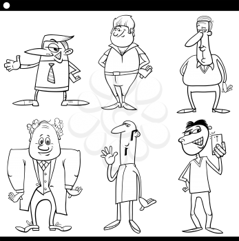 Black and White Cartoon Illustration Set of Funny Men People Characters