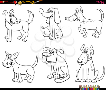 Black and White Cartoon Illustration of Funny Dogs and Puppies Comic Animal Characters Set Coloring Book Page