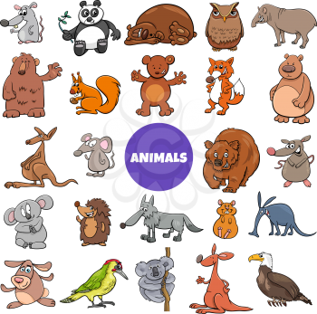 Cartoon Illustration of Funny Wild Animal Characters Large Set
