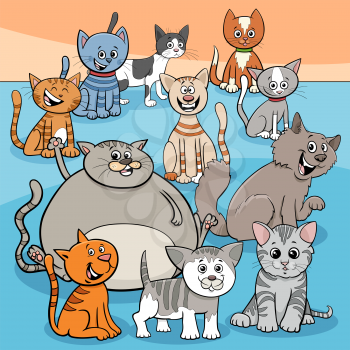 Cartoon Illustration of Happy Cats and Kittens Comic Animal Characters Group