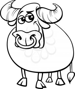 Black and White Cartoon Illustration of Funny Bull Farm Animal Comic Character Coloring Book Page