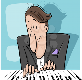 Cartoon illustration of Musician Pianist Playing the Piano