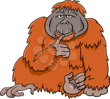 Cartoon Illustration of Funny Orangutan Ape Wild Animal Character