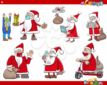 Illustration of Christmas holidays cartoons set with Santa Claus characters