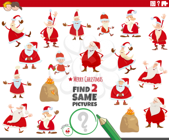 Cartoon illustration of finding two same pictures educational game with Christmas characters