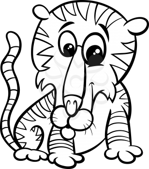 Black and White Cartoon Illustration of Funny Tiger Wild Animal Comic Character Coloring Book