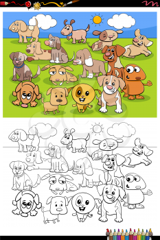 Cartoon Illustration of Cute Puppies Animal Characters Group Coloring Book Page