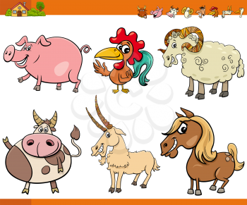Cartoon Illustration of Happy Farm Animals Comic Characters Set