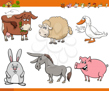 Cartoon Illustration of Funny Farm Animals Comic Characters Set