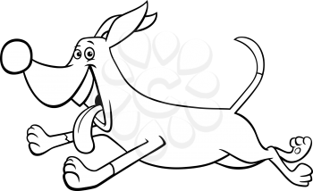 Black and White Cartoon Illustration of Funny Running Dog Comic Animal Character Coloring Book Page