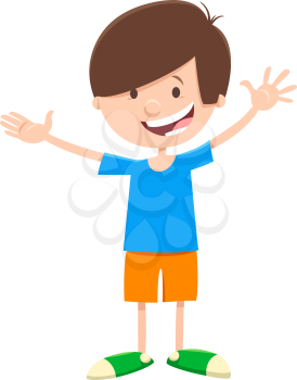 Cartoon Illustration of Happy Elementary Age or Teenager Boy Comic Character