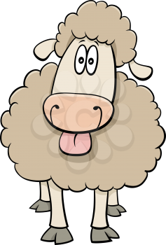 Cartoon Illustration of Funny Sheep Farm Animal Comic Character