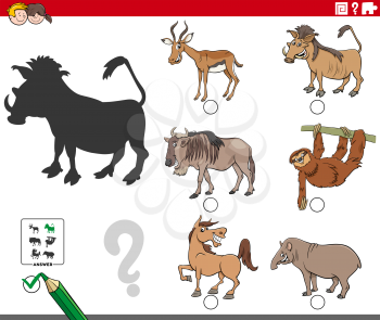 Cartoon Illustration of Finding the Right Picture to the Shadow Educational Game for Children with Wild Animal Characters