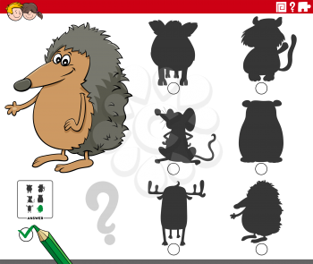 Cartoon Illustration of Finding the Right Shadow to the Picture Educational Game for Children with Wild Animal Characters