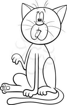 Black and White Cartoon Illustration of Funny Startled Gray Cat or Kitten Comic Animal Character Coloring Book Page