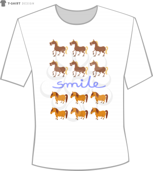 Illustration of T-Shirt Design Template with Happy Cartoon Horses Animals