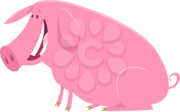 Cartoon Illustration of Cute Happy  Pig Farm Animal Character