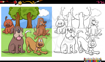 Cartoon Illustration of Dogs and Puppies Animal Characters Group Coloring Book Page