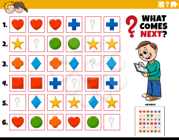 Cartoon Illustration of Completing the Pattern in the Rows Educational Activity for Kids