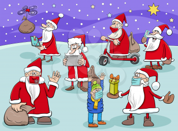 Cartoon Illustration of Santa Claus Comic Characters Group on Christmas Time