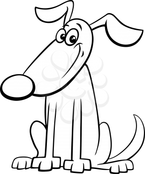 Black and White Cartoon Illustration of Funny Dog Comic Animal Character Coloring Book Page